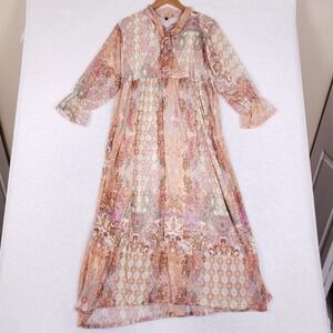 Vero Moda Boho Maxi Dress Empire Waist Sheer Paisley Long Sleeve Cottagecore L